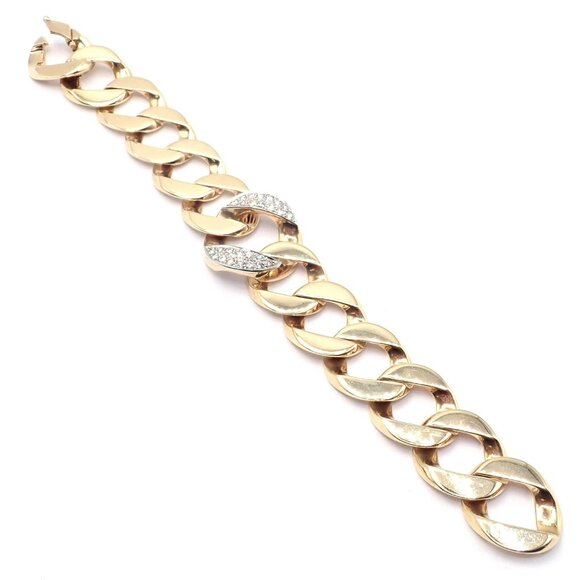 Rare Vintage Tiffany & Co 14k Yellow Gold Diamond Large Heavy Curb Link Bracelet - Picture 10 of 15